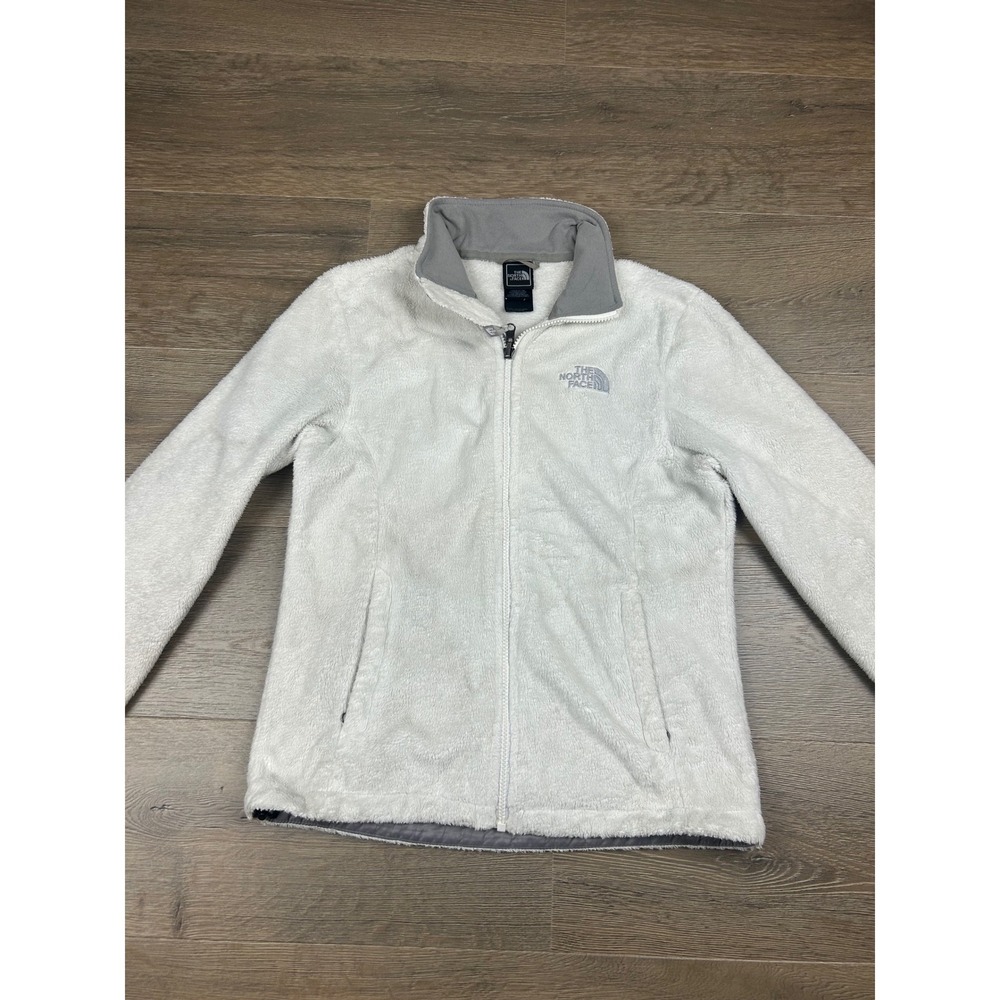 The North Face Osito White Full Zip Fleece Jacket Grey Trim Womens Small